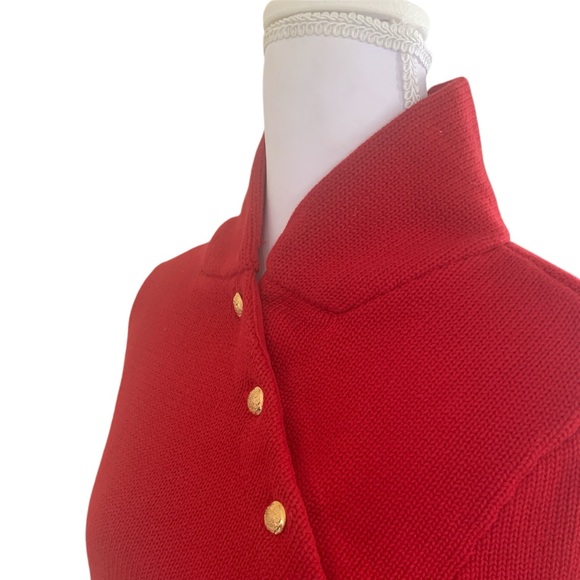 Lauren Ralph Lauren Red Button Shoulder Cotton Sweater Size M Nautical - Picture 3 of 7